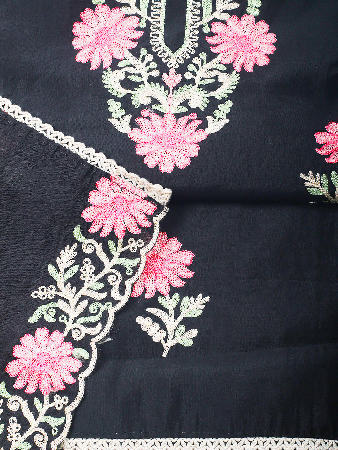 Black Embroidery Art Silk Unstitched Dress Material