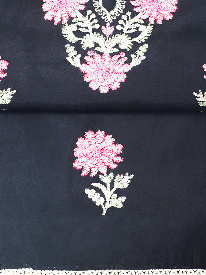 Black Embroidery Art Silk Unstitched Dress Material