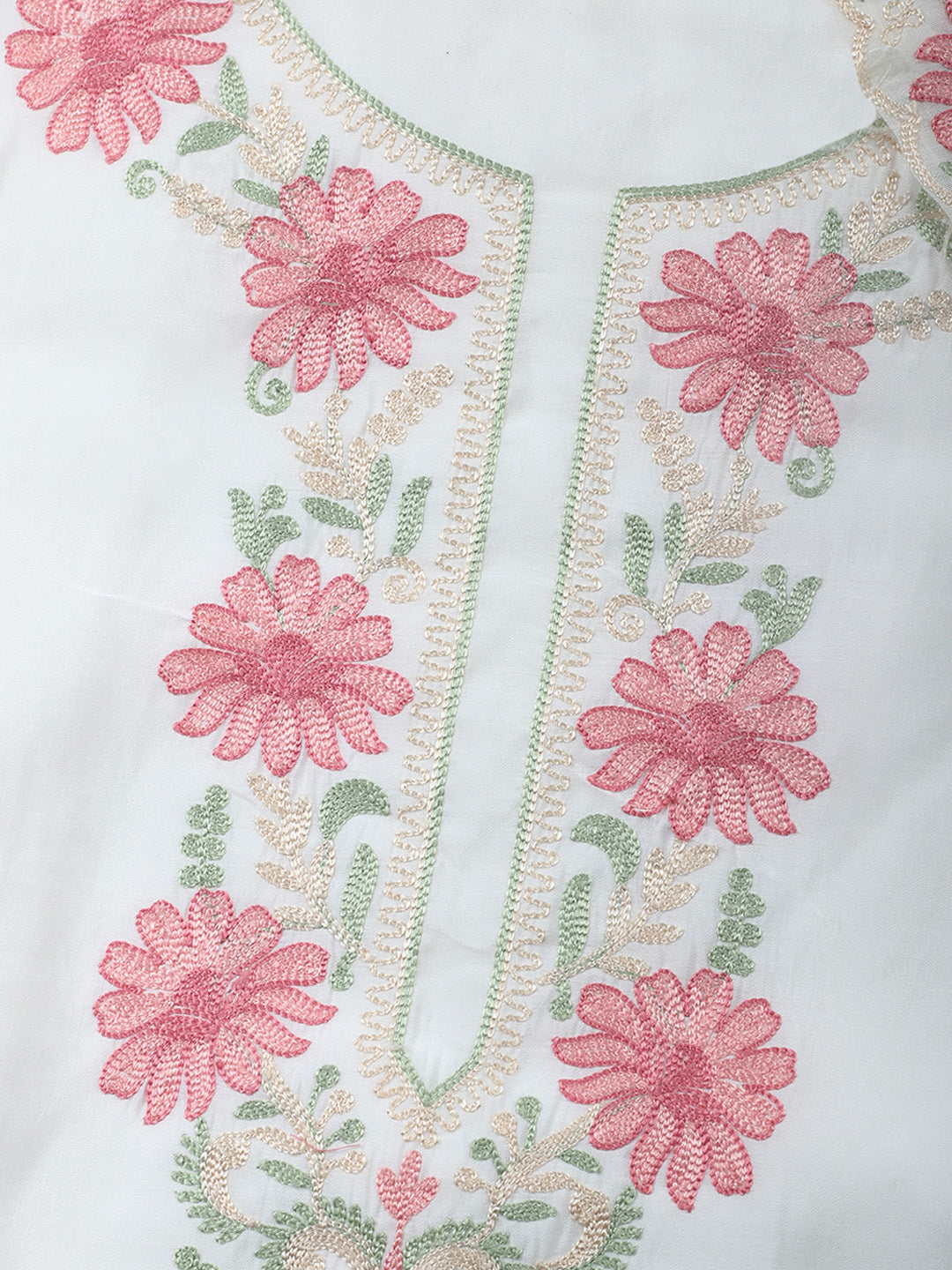 Cream Embroidery Art Silk Unstitched Dress Material