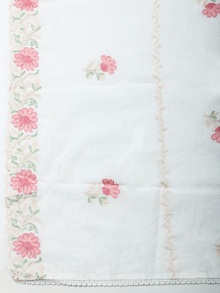 Cream Embroidery Art Silk Unstitched Dress Material