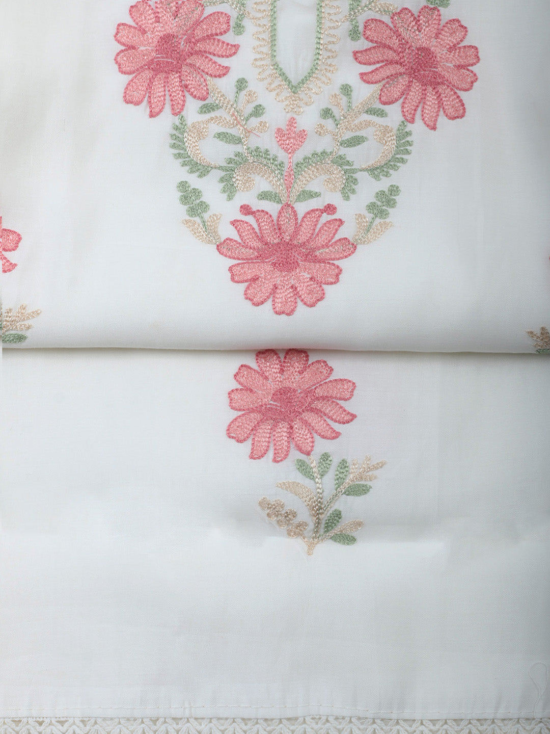 Cream Embroidery Art Silk Unstitched Dress Material