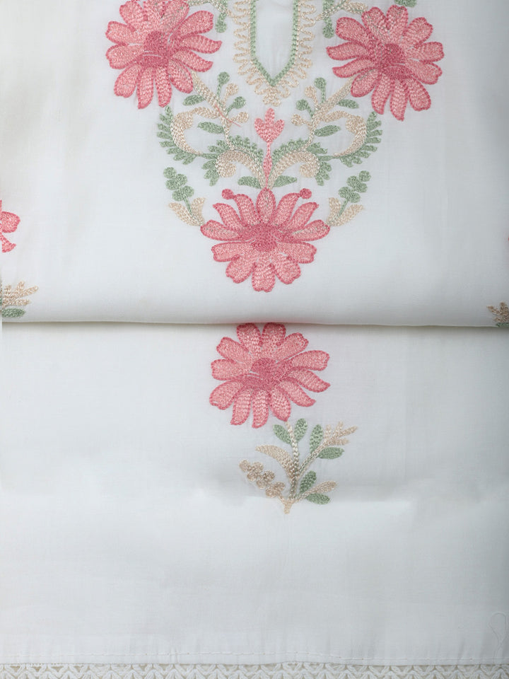 Cream Embroidery Art Silk Unstitched Dress Material