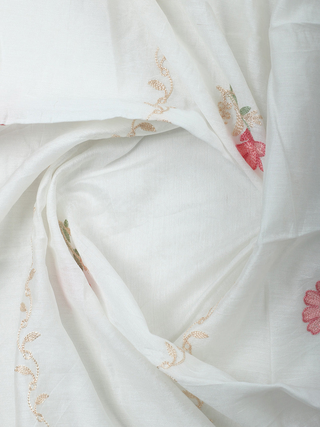 Cream Embroidery Art Silk Unstitched Dress Material