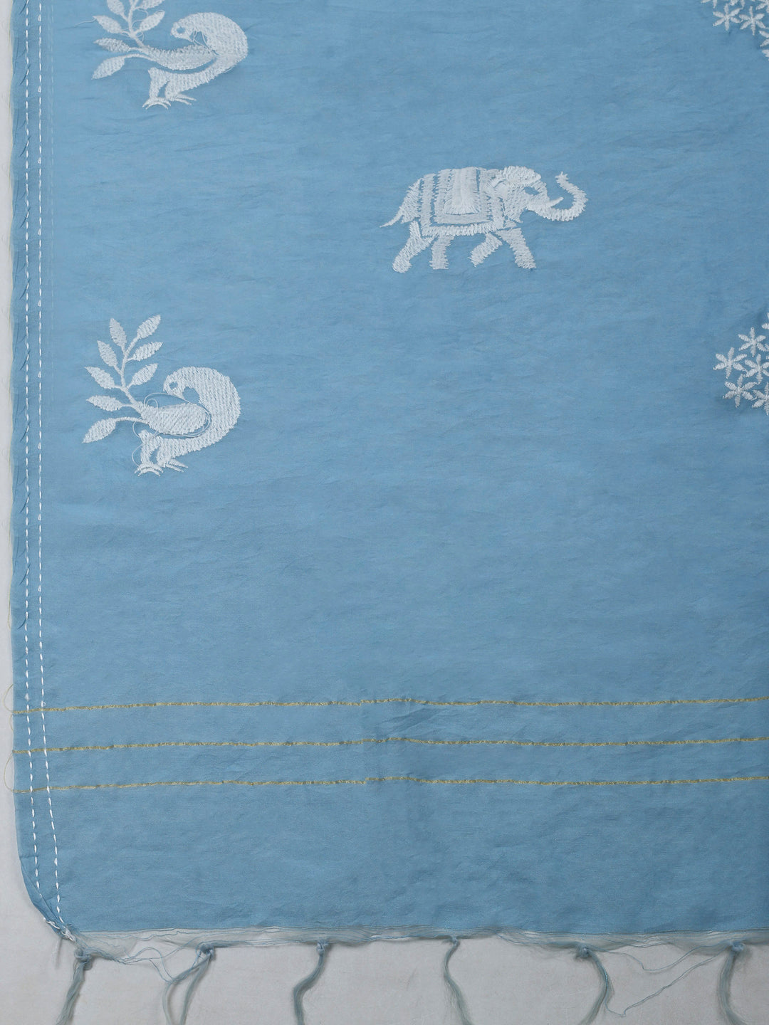Sky Blue Resham Zari Neck Cotton Blend Unstitched Dress Material