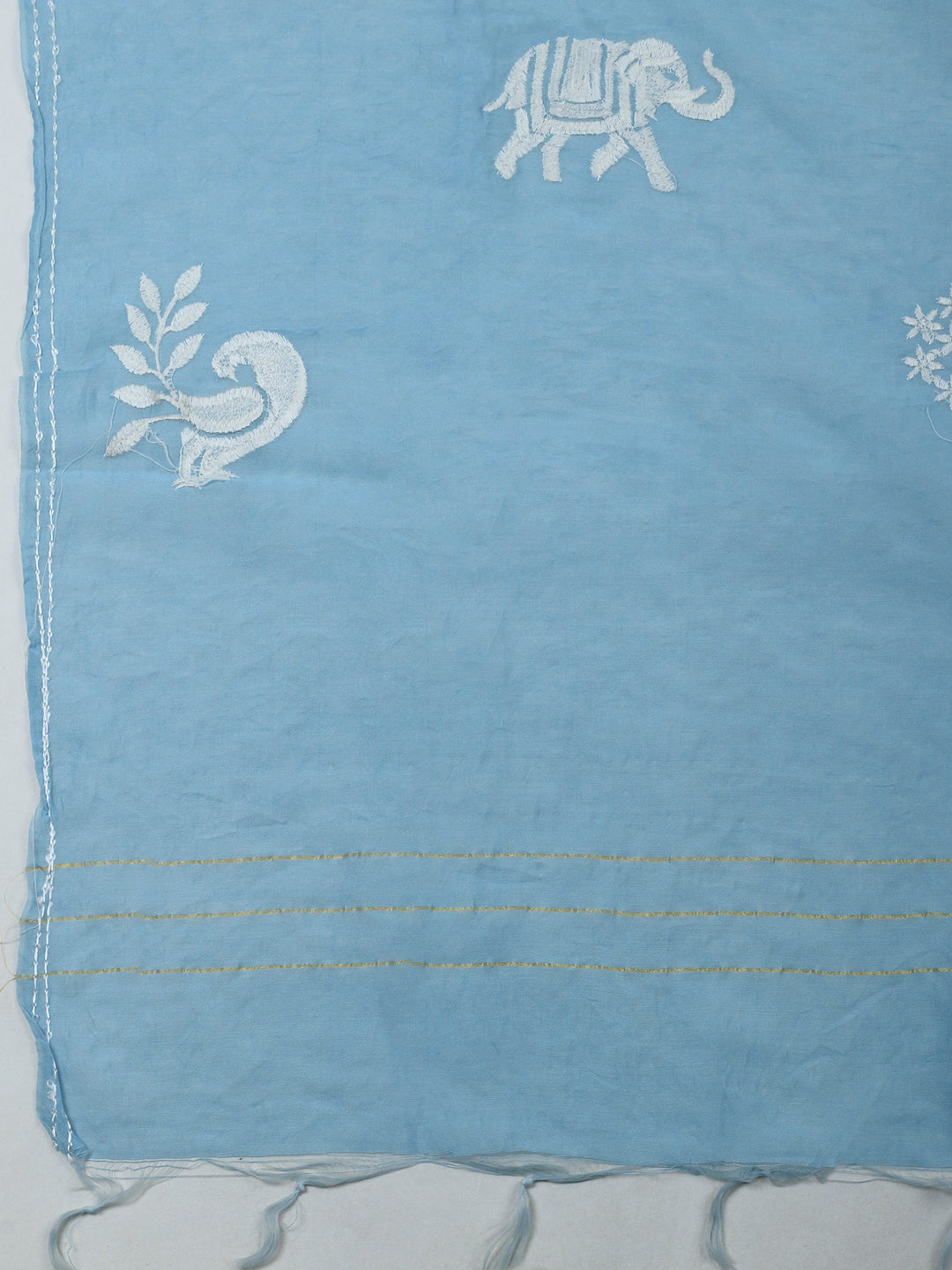 Sky Blue Resham Zari Neck Cotton Blend Unstitched Dress Material