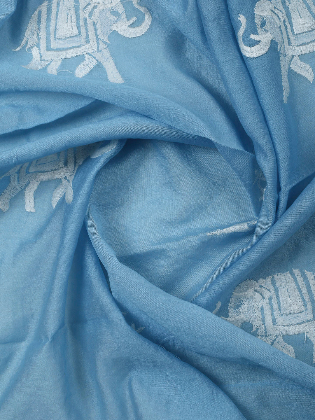 Sky Blue Resham Zari Neck Cotton Blend Unstitched Dress Material