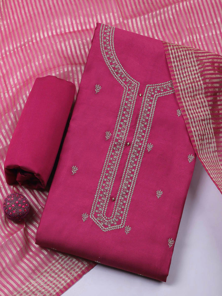 Dull Pink Embroidery Cotton Blend Unstitched Dress Material