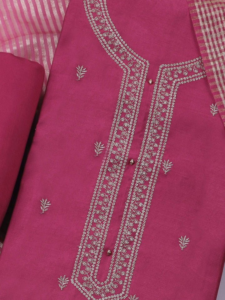 Dull Pink Embroidery Cotton Blend Unstitched Dress Material