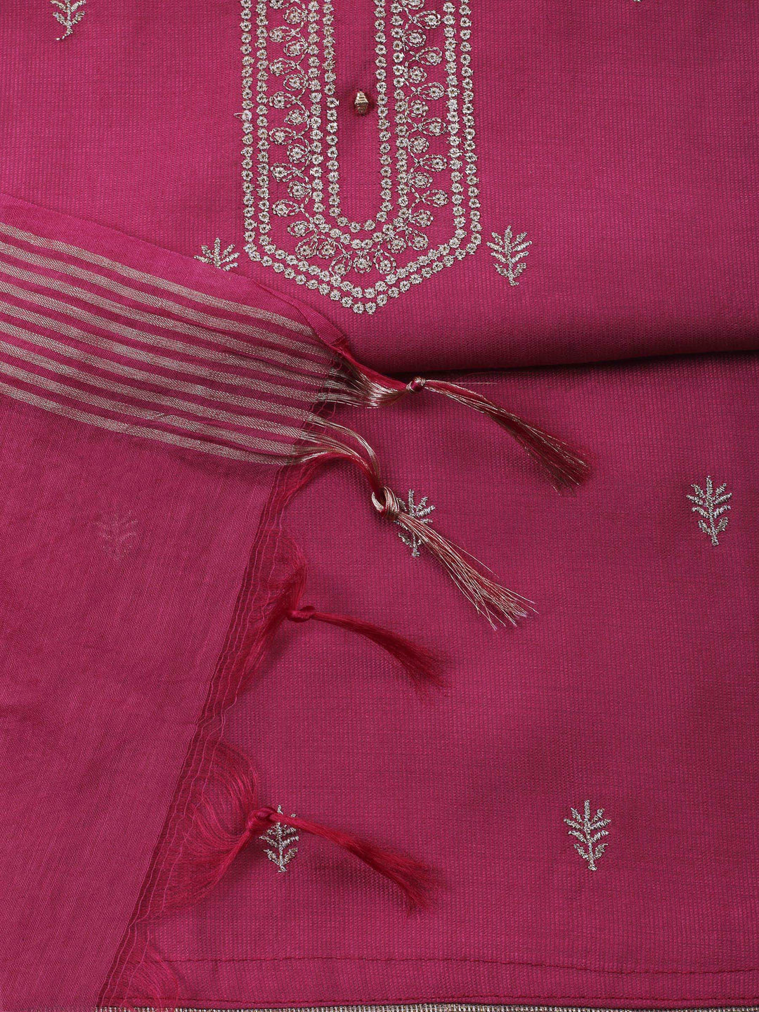 Dull Pink Embroidery Cotton Blend Unstitched Dress Material
