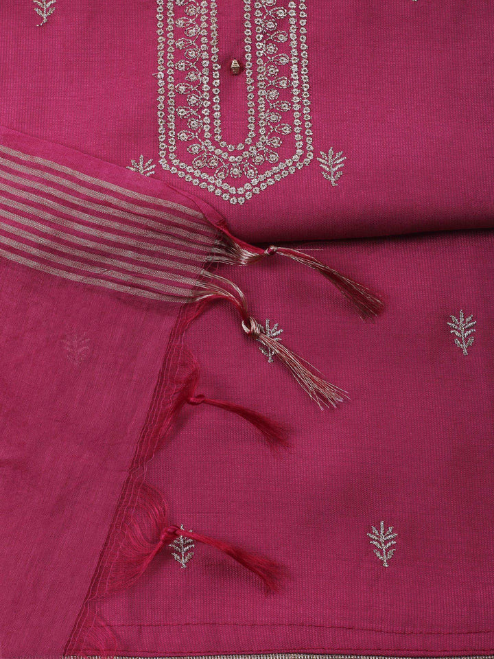 Dull Pink Embroidery Cotton Blend Unstitched Dress Material