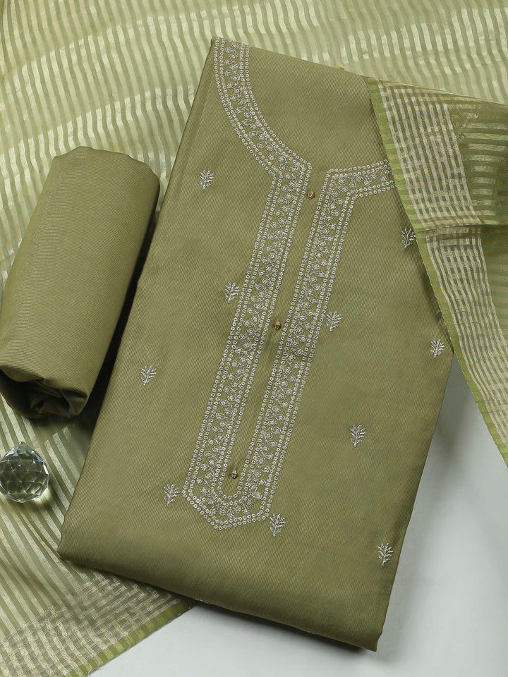 Green Embroidery Cotton Blend Unstitched Dress Material