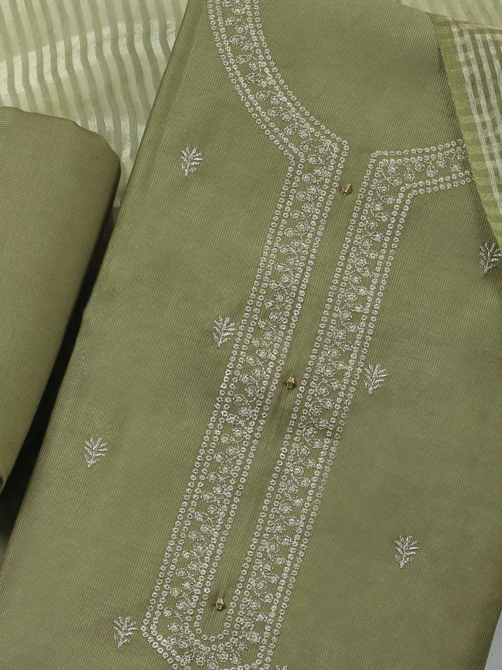 Green Embroidery Cotton Blend Unstitched Dress Material