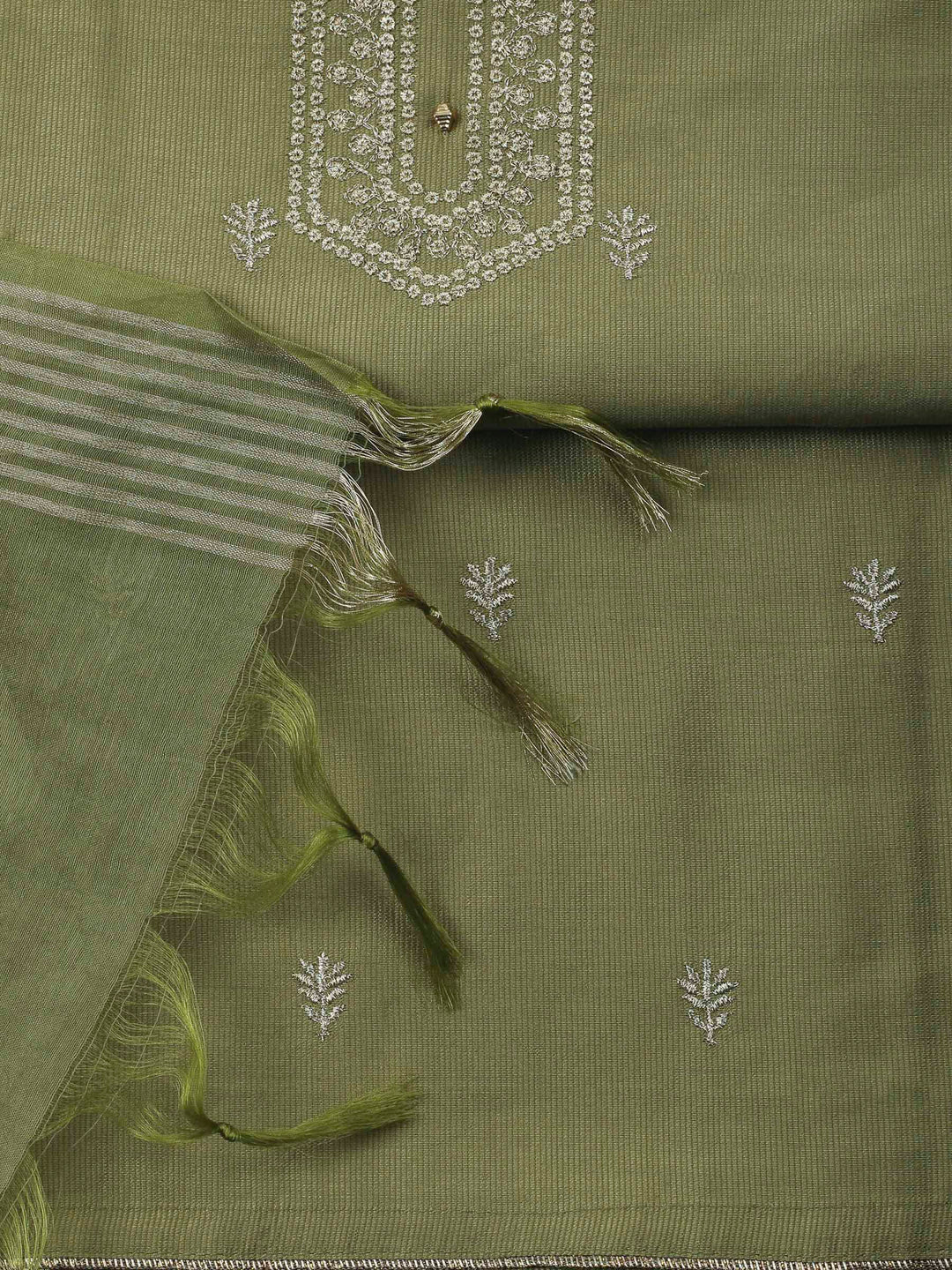 Green Embroidery Cotton Blend Unstitched Dress Material