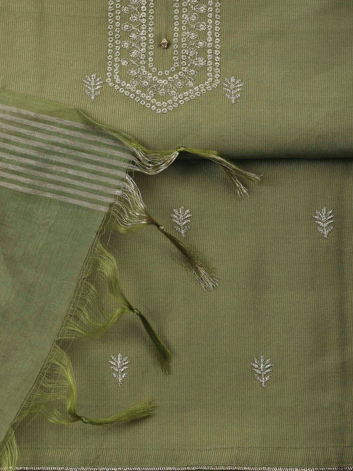 Green Embroidery Cotton Blend Unstitched Dress Material