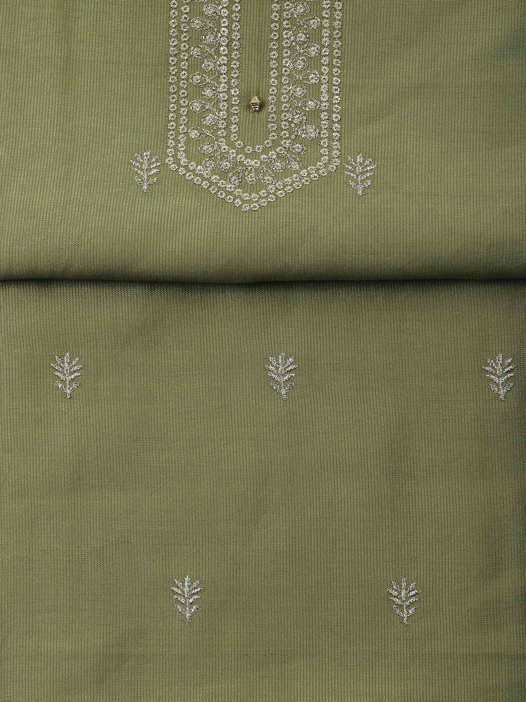 Green Embroidery Cotton Blend Unstitched Dress Material