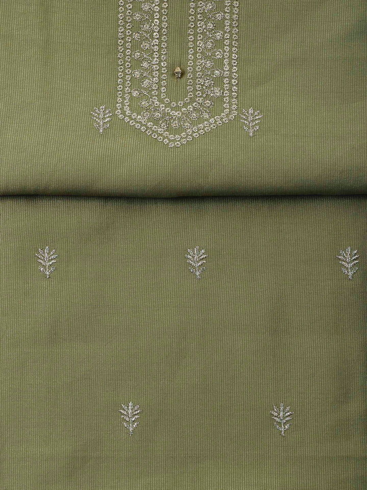 Green Embroidery Cotton Blend Unstitched Dress Material
