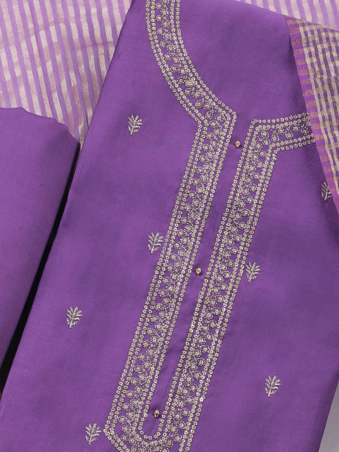 Purple Embroidery Cotton Blend Unstitched Dress Material