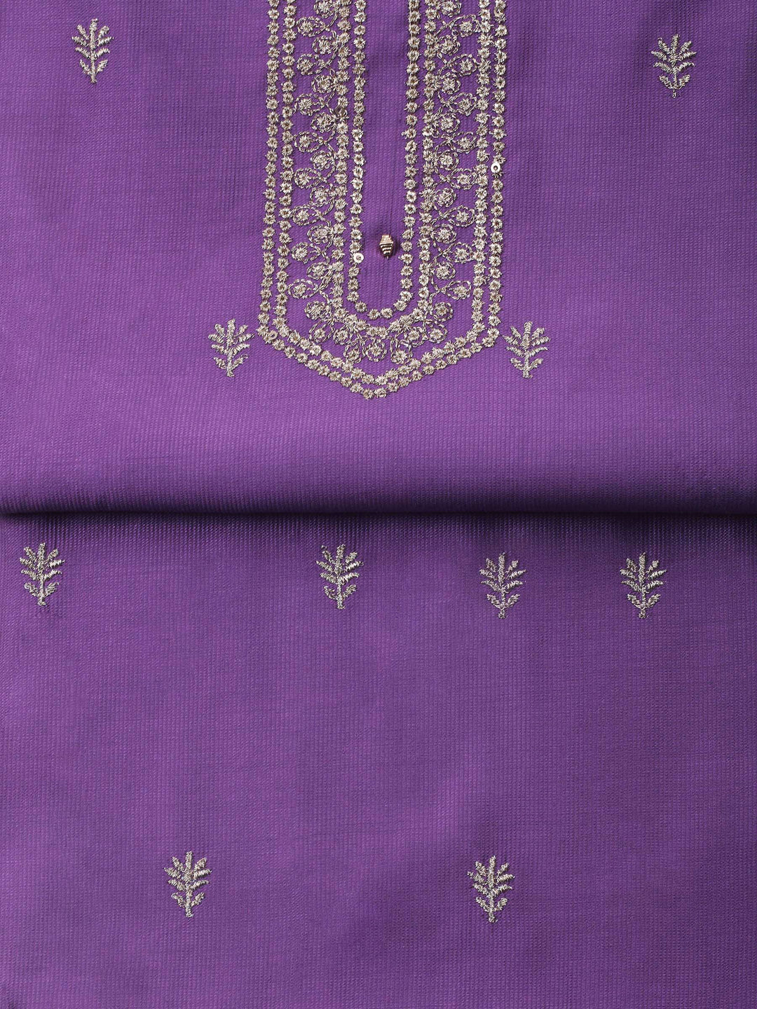 Purple Embroidery Cotton Blend Unstitched Dress Material