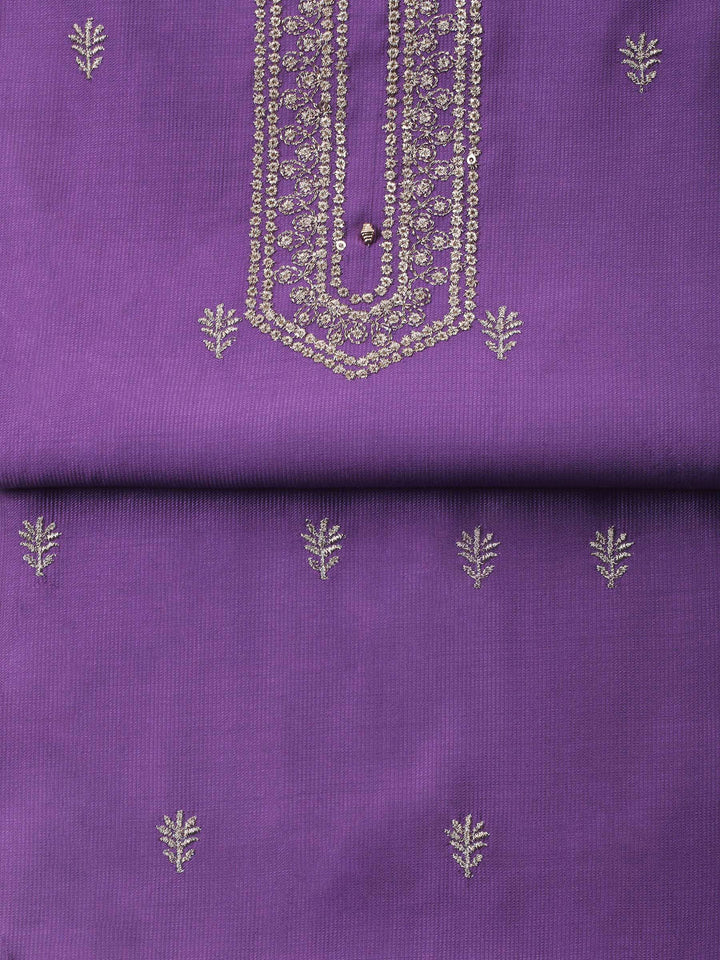Purple Embroidery Cotton Blend Unstitched Dress Material