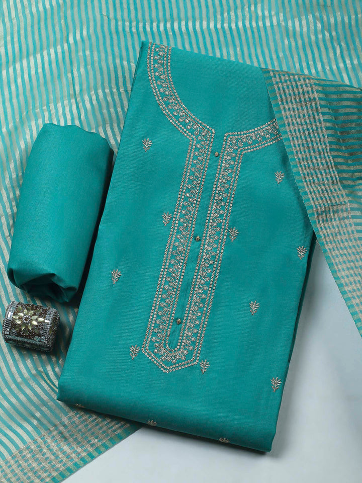 Sea Green Embroidery Cotton Blend Unstitched Dress Material