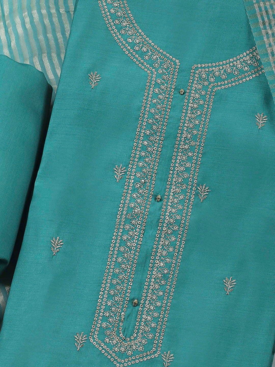 Sea Green Embroidery Cotton Blend Unstitched Dress Material