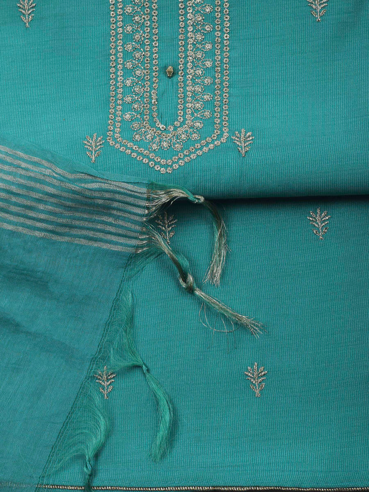 Sea Green Embroidery Cotton Blend Unstitched Dress Material