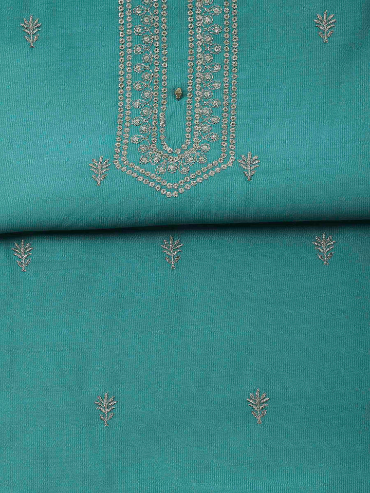Sea Green Embroidery Cotton Blend Unstitched Dress Material