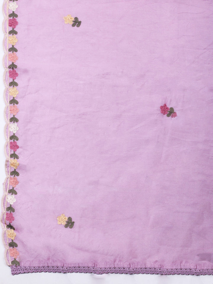 Pink Lavender Embroidery Art Silk Unstitched Dress Material