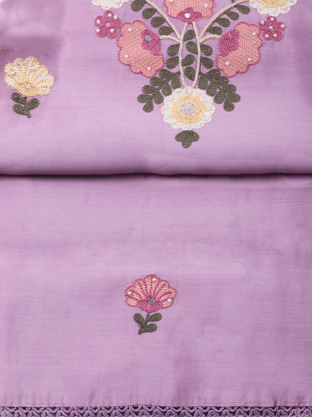 Pink Lavender Embroidery Art Silk Unstitched Dress Material