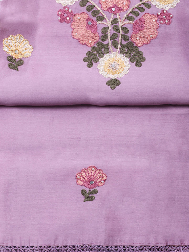 Pink Lavender Embroidery Art Silk Unstitched Dress Material