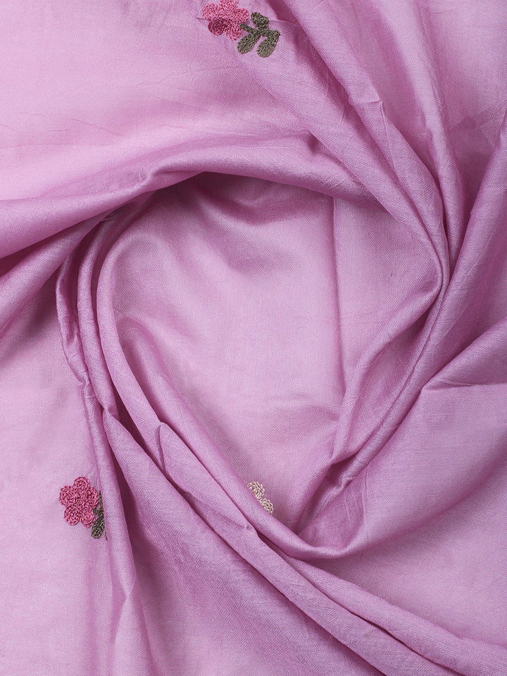 Pink Lavender Embroidery Art Silk Unstitched Dress Material