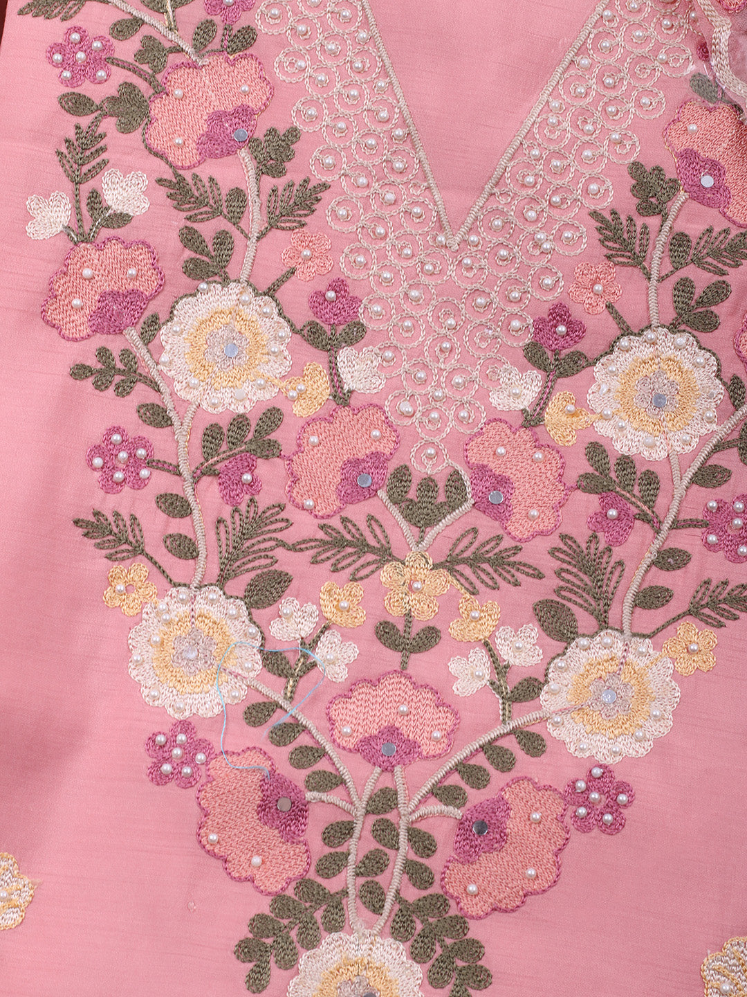 Pink Embroidery Art Silk Unstitched Dress Material