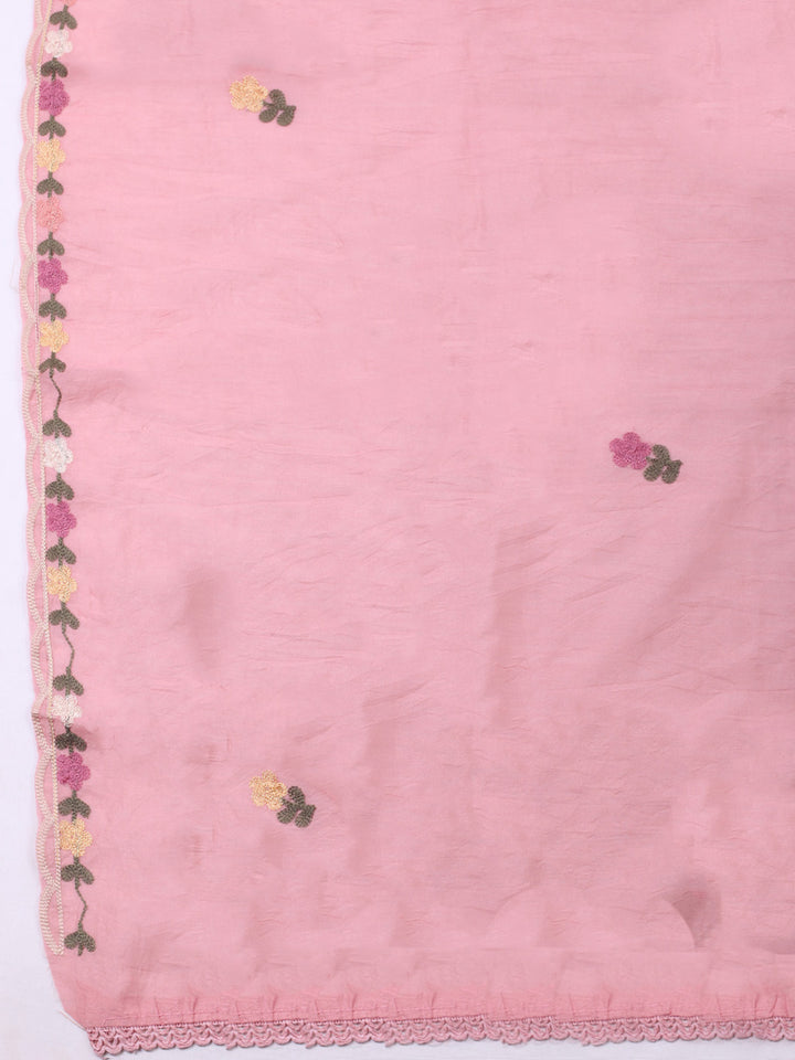 Pink Embroidery Art Silk Unstitched Dress Material