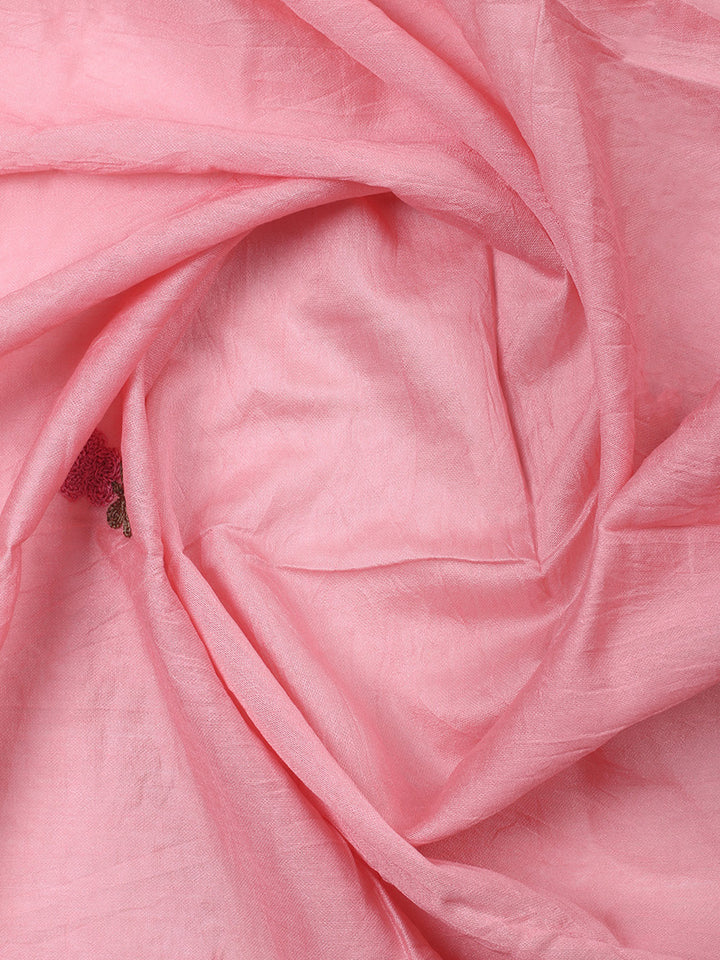Pink Embroidery Art Silk Unstitched Dress Material