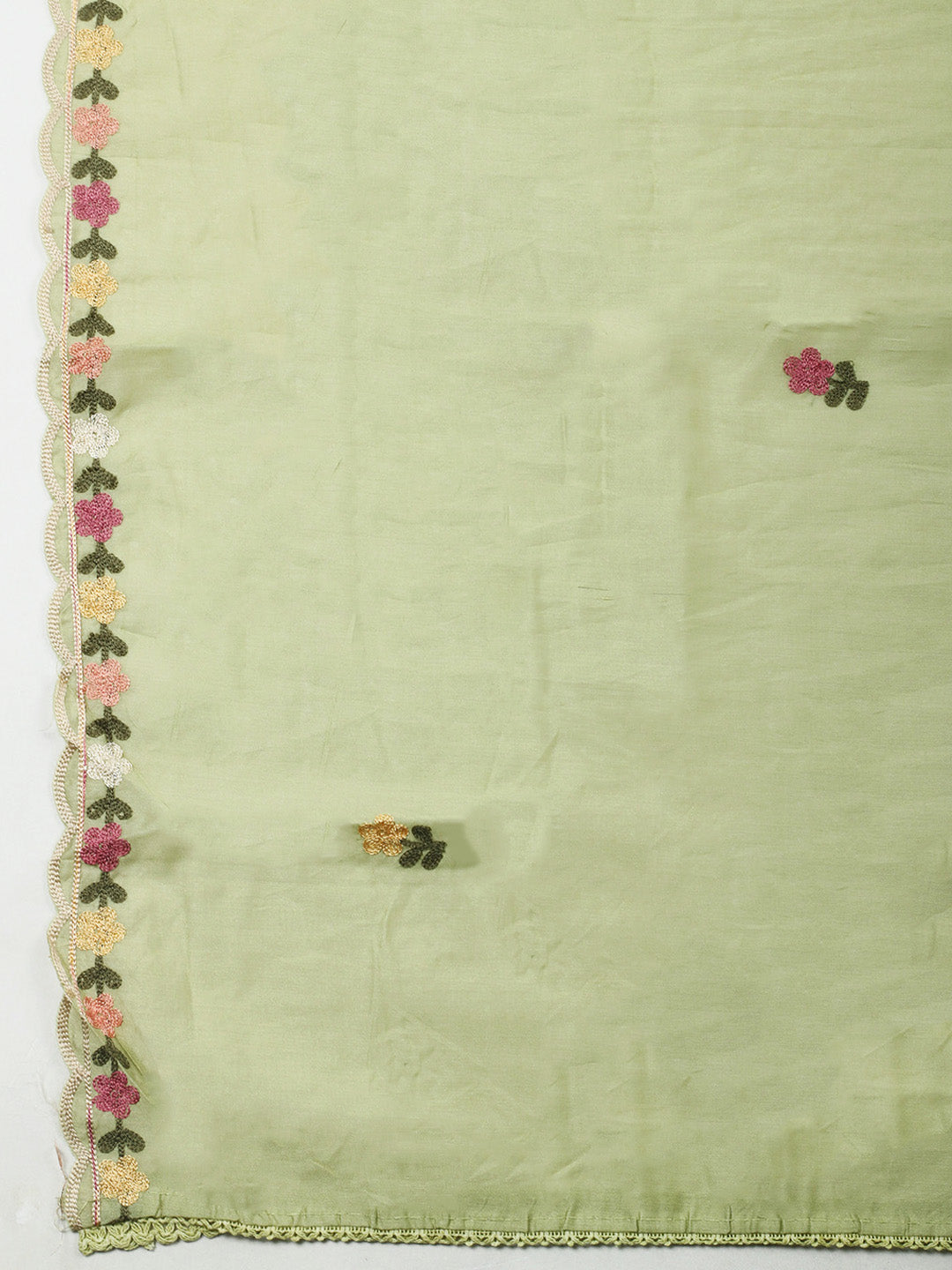Pista Green Embroidery Art Silk Unstitched Dress Material