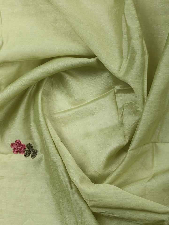 Pista Green Embroidery Art Silk Unstitched Dress Material