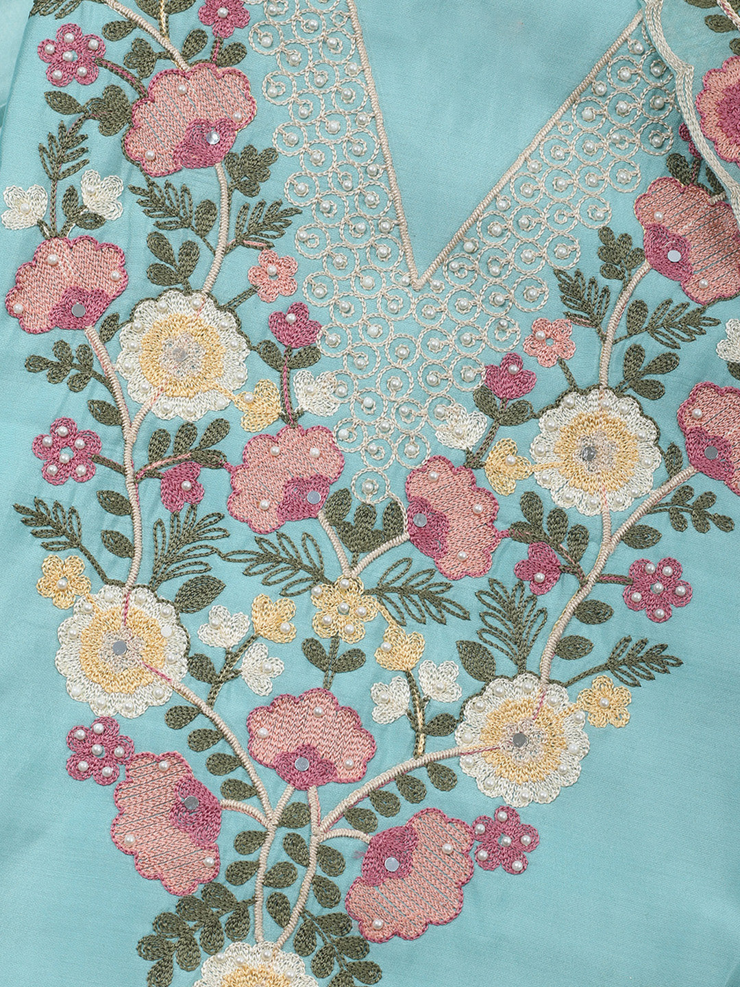 Sky Blue Embroidery Art Silk Unstitched Dress Material