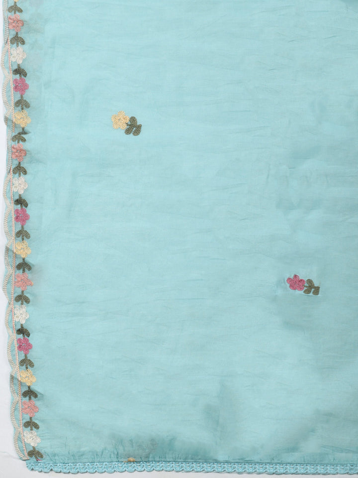 Sky Blue Embroidery Art Silk Unstitched Dress Material