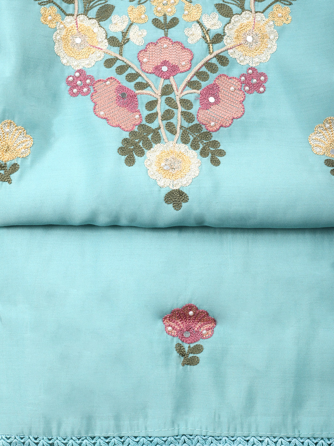 Sky Blue Embroidery Art Silk Unstitched Dress Material