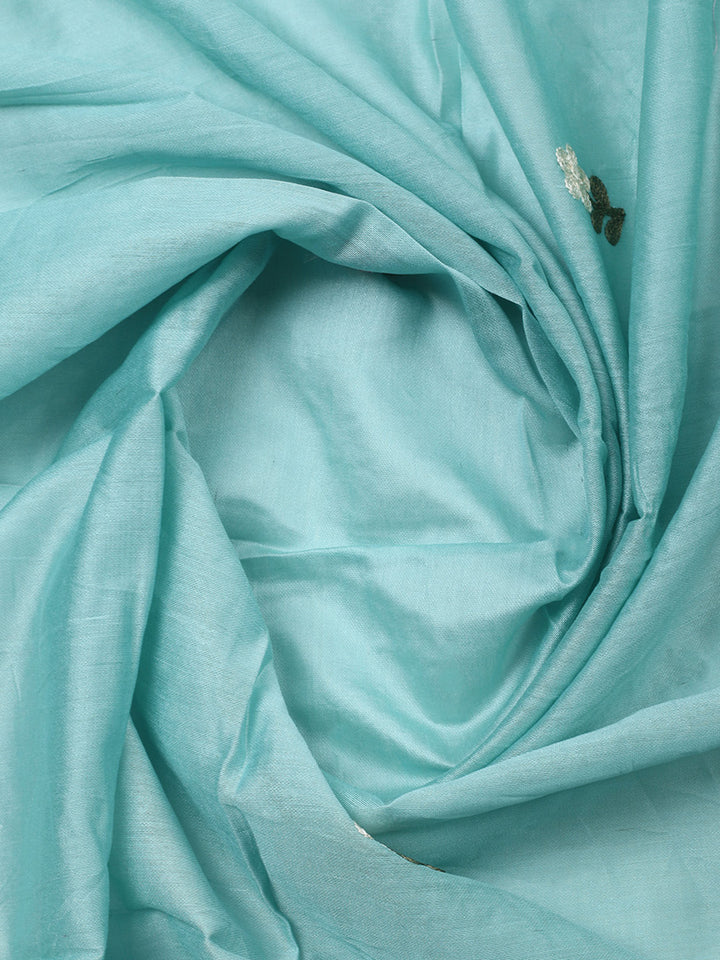 Sky Blue Embroidery Art Silk Unstitched Dress Material