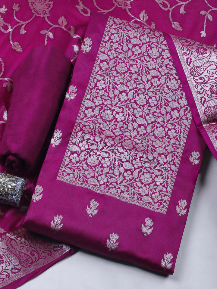Wine Woven Art Silk Unstitched Dress Material