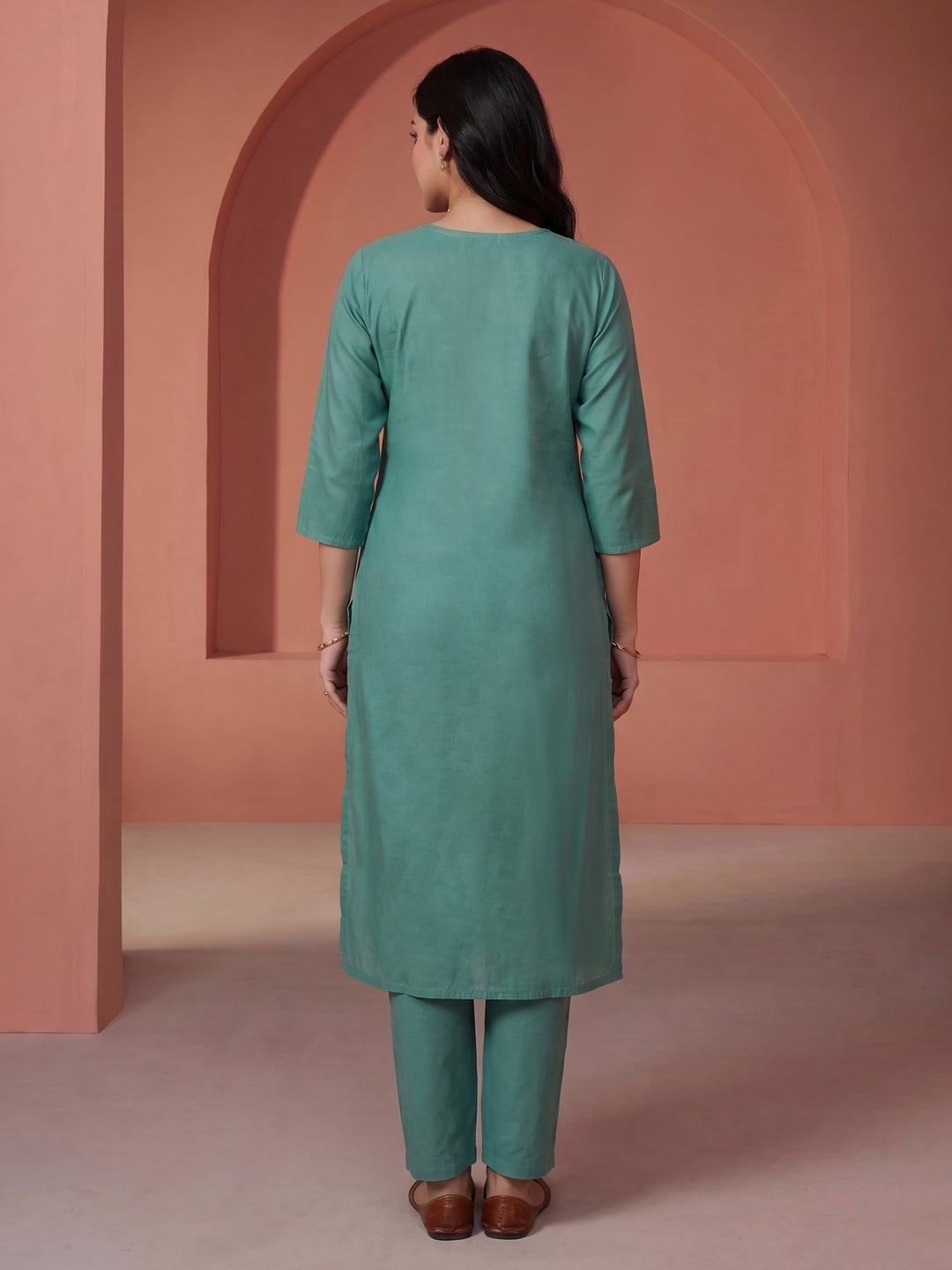 Aqua Blue Printed Kurta With Pant &amp; Dupatta