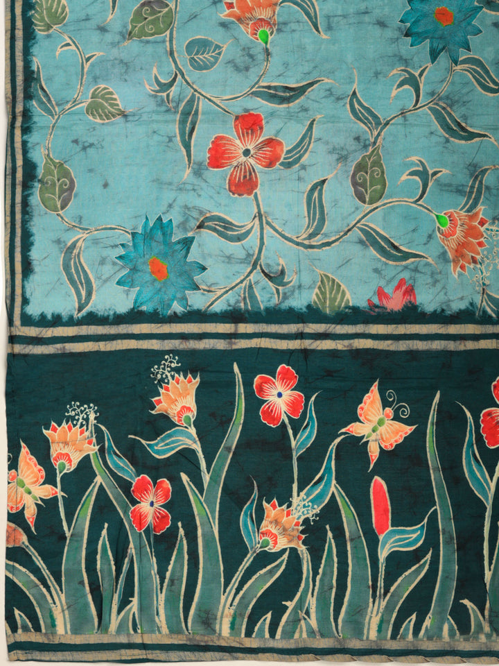 Aqua Blue Printed Kurta With Pant &amp; Dupatta
