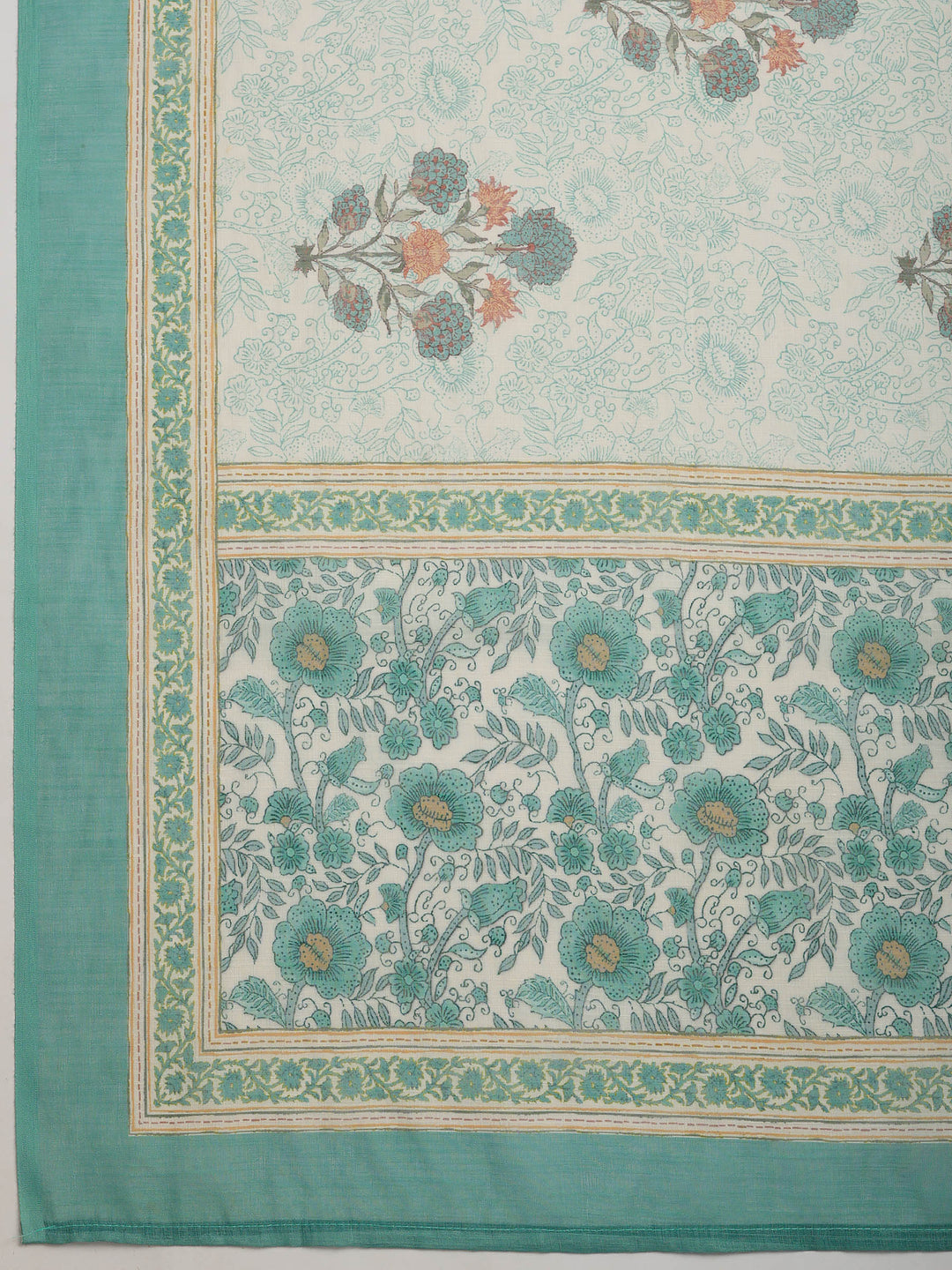 Cream Green Printed Cotton Blend Suit Set