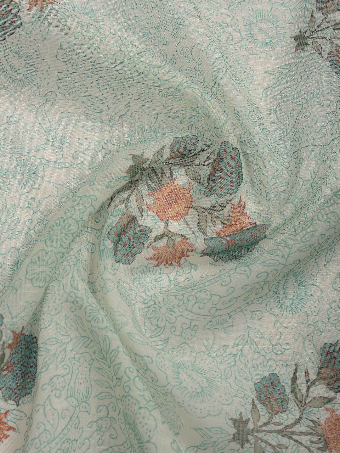 Cream Green Printed Cotton Blend Suit Set