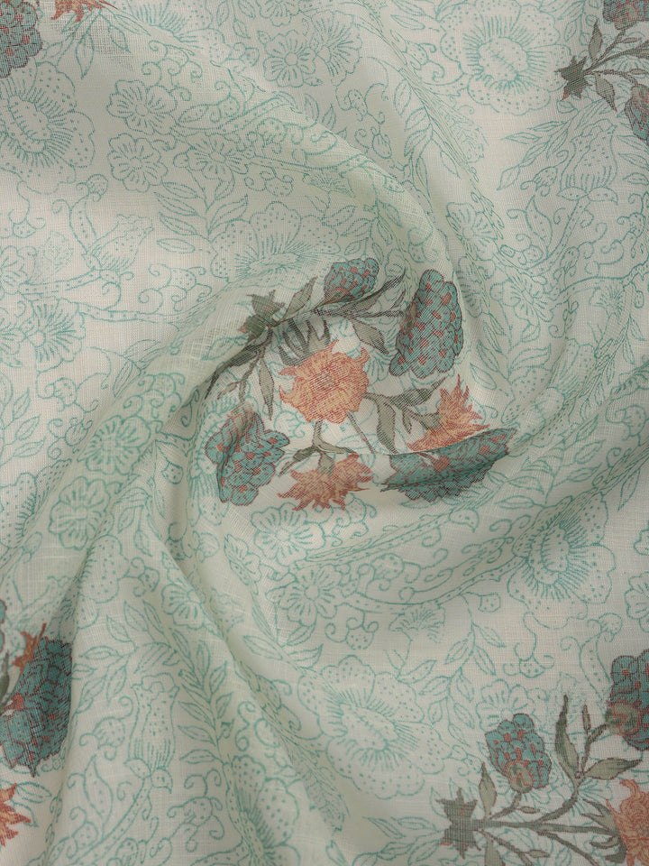 Cream Green Printed Cotton Blend Suit Set