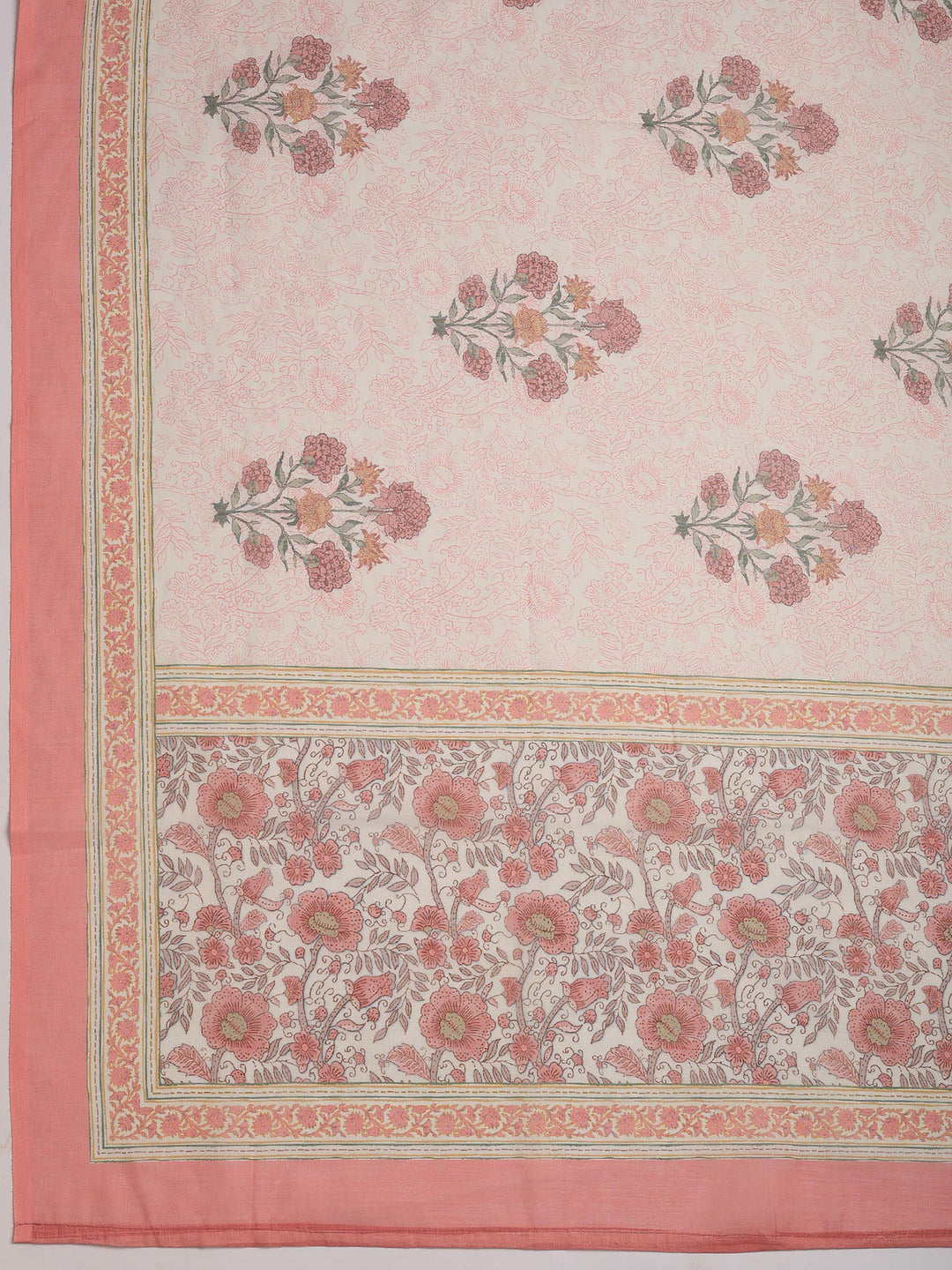 Cream Pink Printed Cotton Blend Suit Set