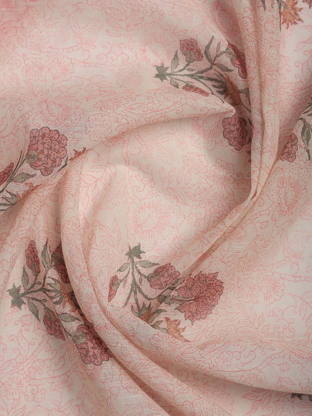 Cream Pink Printed Cotton Blend Suit Set