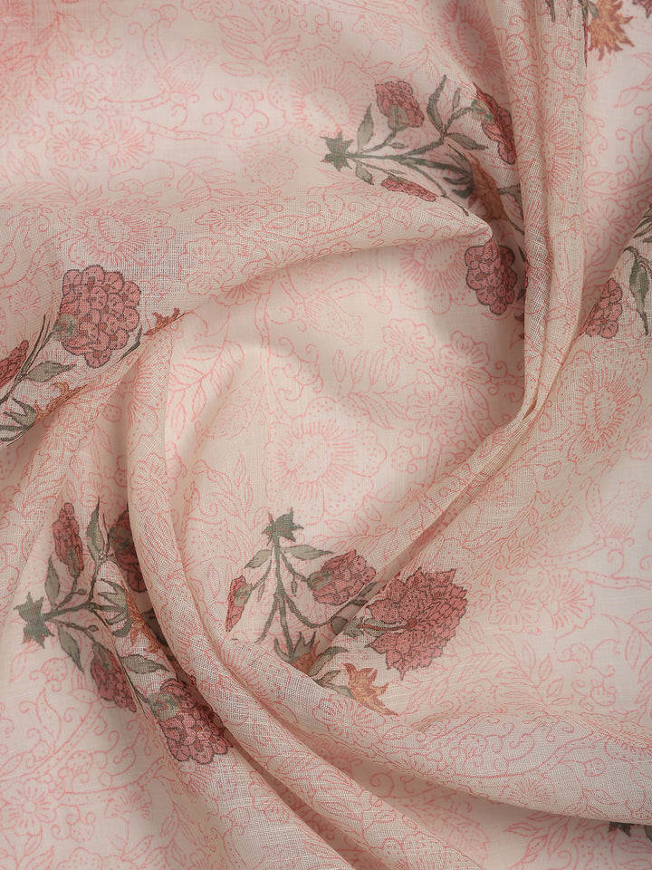 Cream Pink Printed Cotton Blend Suit Set