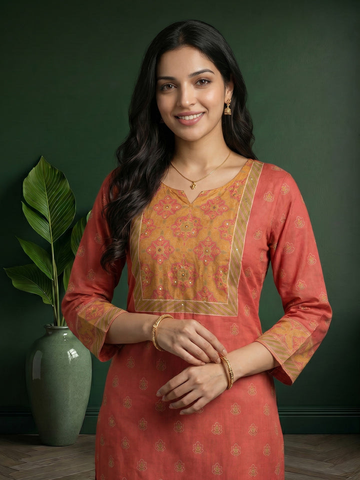 Dull Pink Printed Cotton Blend Kurta With Pant &amp; Dupatta